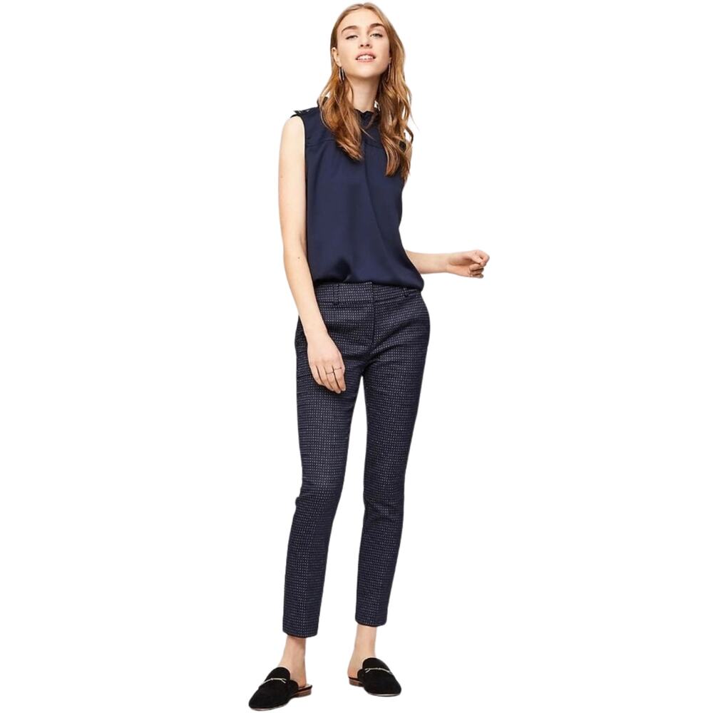 LOFT Marisa Skinny Ankle Trousers 2 Navy Dot Woven Slim Career Office Pants